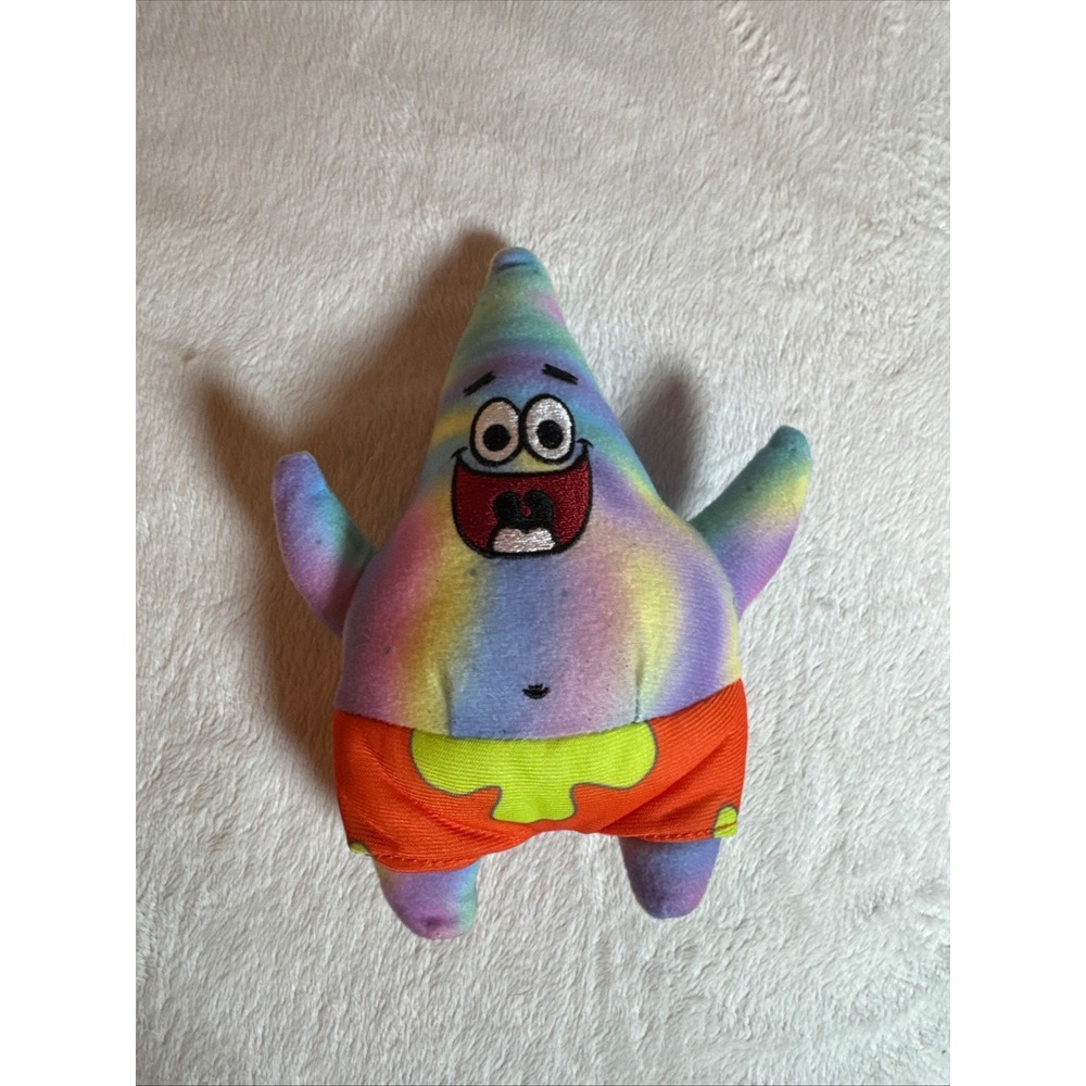 Spongebob Squarepants PATRICK STAR 7" Rainbow Tie Dye Stuffed Plush - Preloved